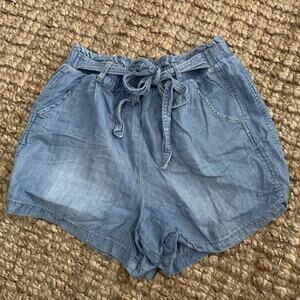 Knox Rose Chambray Shorts Womens Medium Paperbag High Waist Pull-On Lightweight